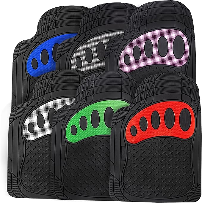 FH Group Automotive Floor Mats - Heavy-Duty Footprint Design Rubber Floor Mats for Cars, Universal Fit Full Set, Climaproof Floor Mats, Trimmable Floor Mats for Most Sedan, SUV, Truck Floor Mats Gray