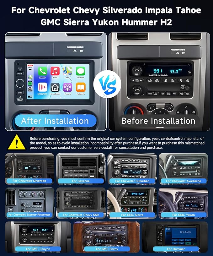 4Core+64G Car Stereo for Chevrolet Chevy Silverado Impala Tahoe GMC Sierra Yukon Hummer H2 Android Car Radio 5G WiFi Wireless Carplay Android Auto,7“ IPS,GPS,FM,SWC,BT,Backup Camera,Support B-O-SE