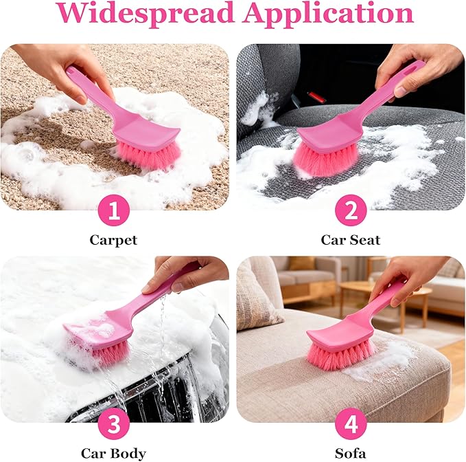Carpet Brush, Anti-Deformation Medium Soft Nylon Bristles, Scratch-Free High Toughness Pink Scrub Brush for Car Interior Detailing, Upholstery, Leather Seats, Floor Mats, Tires & Home
