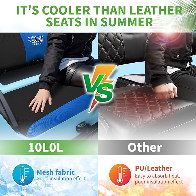 10L0L Golf Cart Seat Covers Universal for Yamaha G29 Drive2 Club Car Precedent Tempo Standard Front Seats, Breathable Mesh Bench Seat Cover, No Drilling Seat Cushion - All-Season Comfort