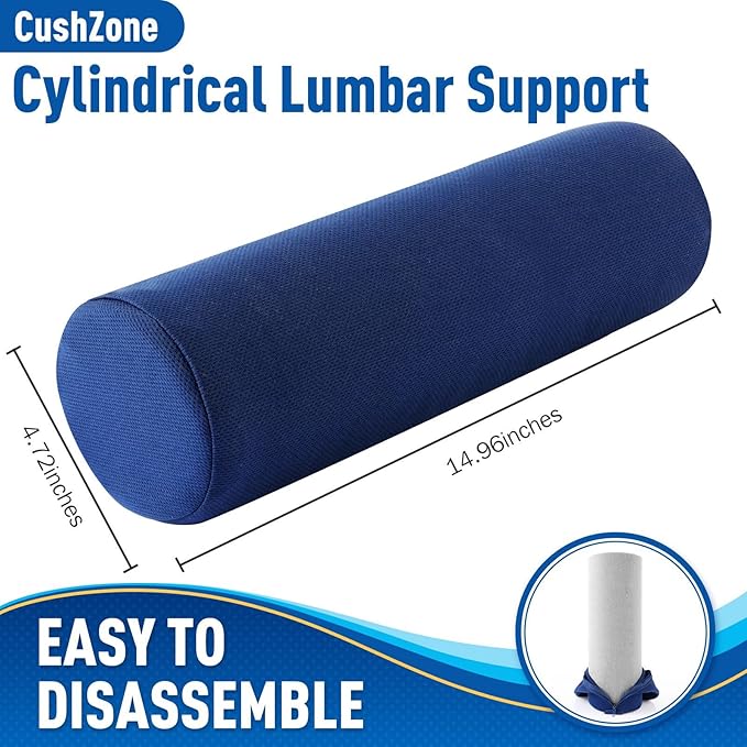 Seat Cushion, Lumbar Roll Support Pillow for Office Chair, Car, Gaming Chair, Memory Foam Back Cushion with Washable Cover for Relieving Back Pain & Improving Posture,Blue