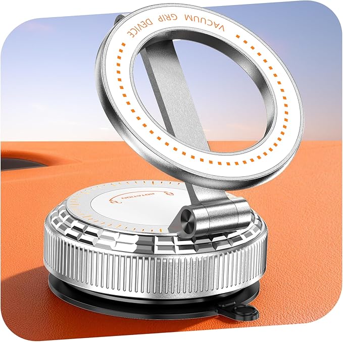 Pure Zinc Alloy Vacuum Magnetic Phone Holders for Your Car [105+LBS Suction & 3800gf Magnetic] 360° Adjustable Magsafe Car Phone Holder Mount for iPhone 17 16 15 14 13 12 Series & Android
