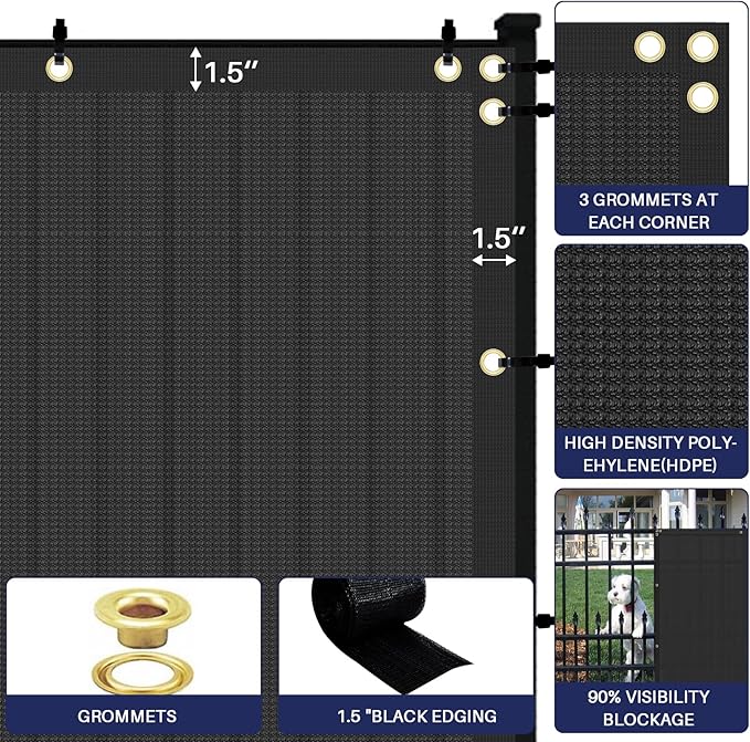 Windscreen4less Privacy Fence Screen Heavy Duty Windscreen Fencing Mesh Fabric Shade Net Cover with Brass Grommtes for Outdoor Wall Garden Yard Pool Deck, 8'x88' Black