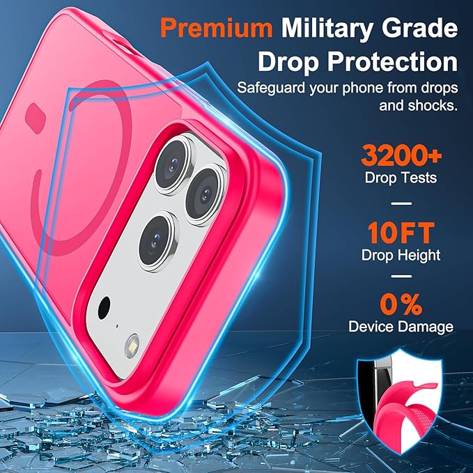 SUPFINE Magnetic for iPhone 17 Pro Case (Compatible with MagSafe)(Military Grade Drop Protection) Translucent Matte Shockproof with Anti-Fingerprint Phone Cover 2025,Hot Pink