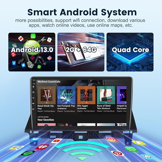 2G+64G Car Stereo Radio for Honda Accord 8th 2008-2013 with Wireless Carplay Android Auto, 10.1 inch Touch Screen Head Unit, Android 13/HiFi Audio/GPS Navi/WiFi/Bluetooth/SWC/HD Backup Camera