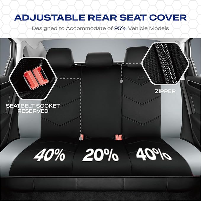 Skechers Memory Foam Seat Covers,Leather Car Seat Covers, Ultimate Comfort & Support Seat CoversFull Sets,Airbag Compatible, Automotive Universal Fit Most for SUVs, Vans, Sedans, Cars, Trucks,Gray