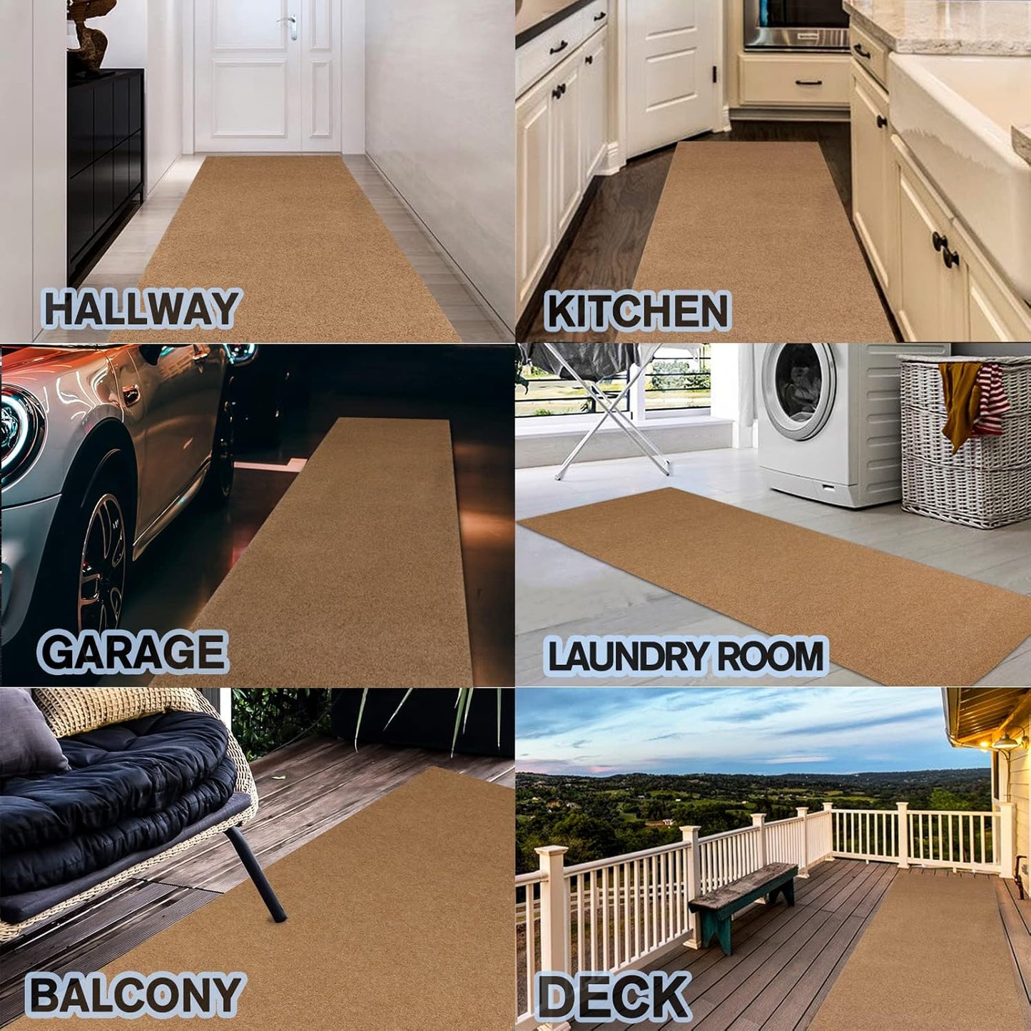 Custom Size Backed Non-Slip Area Rugs Runner, Easy Clean, Waterproof Runner Rugs for Hallway Entryway, Kitchen, Laundry, 3FT x 6FT, Beige