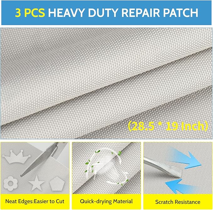 Tuszom 900D 3PCS (28.5" L*19" W) RV Cover Repair Kit Heavy Duty Self-Adhesive Canvas Patch Repair Kit for Car/Tire/RV Cover