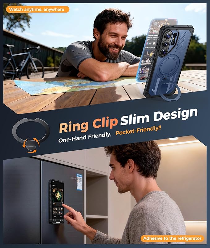 FNTCASE for Samsung Galaxy S26-Ultra Case: [360 Spin Magnetic Ring Kickstand] [Compatible for MagSafe] [Screen Protector] Heavy Duty Military Grade Protection Protective Phone Case with Stand Blue