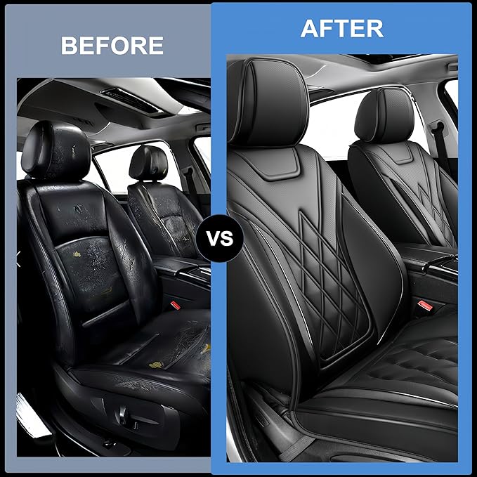 Santa Fe Seat Covers Custom Fit for Hyundai Santa Fe 2007-2026 (Only 5-Seat Version) - Full Set Premium Leather, Waterproof, All-Weather, Airbag Compatible, Car Seat Protectors (Black)