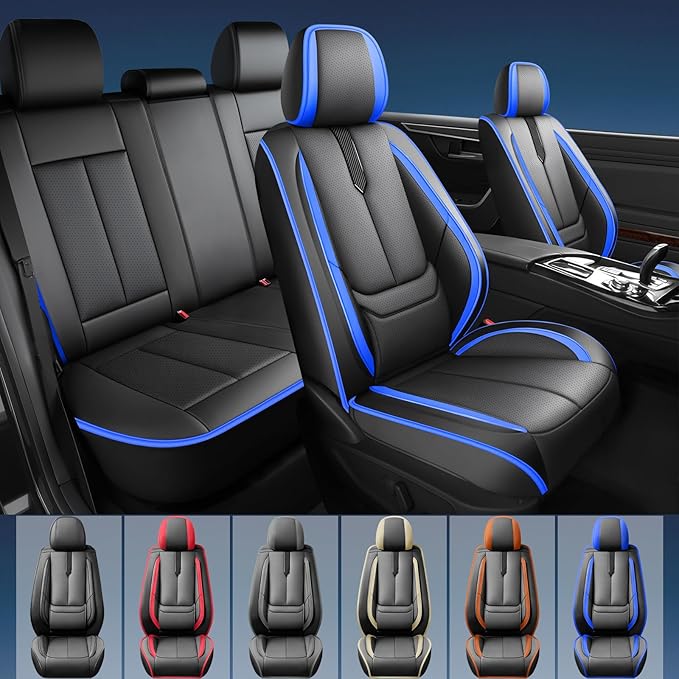 Fit 4Runner Car Seat Covers (5 Seats) for Select Toyota 4Runner 2003-2024 2025 2026 - Full Coverage Leather,Airbag Compatible, Waterproof & All Weather Seat Cushion Protector,Full Black-Blue