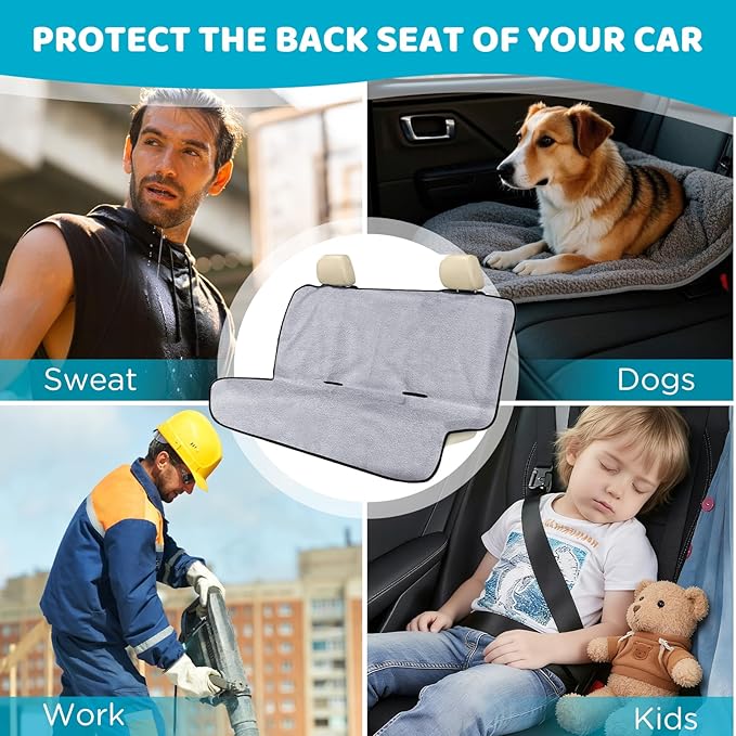 Back Seat Cover Waterpoof Rear Bench Towel Seat Cover for Gym Swimming Surfing Running, Non-Slip Rear Seat Protector Ufor Universal Anti-Slip Car Truck SUV Seat (Bench Gray)