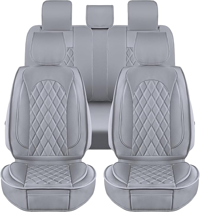 LINGVIDO Car Seat Covers Full Set (5 Seats) - Premium Perforated Nappa Leather, Waterproof Shield, Omni-Adapt Fit SUVs Sedans, Ultimate Family & Pet Protection