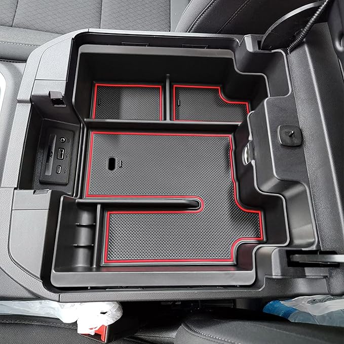 Full Size Center Console Organizer Tray Compatible with 2019-2022 Chevy Silverado/GMC Sierra 1500 and 2020-2022 2023 Silverado/Sierra 2500HD 3500HD Accessories -Full Console w/Bucket Seats ONLY, Red