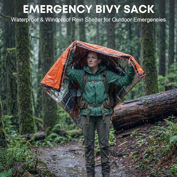 Emergency Sleeping Bag for Survival: 2 Pack Thermal Bivy Sack - 90% Heat Retention in 3 Seconds - 15°C Perceived Temperature Increase - 95% Full-Body Coverage for Family Camping