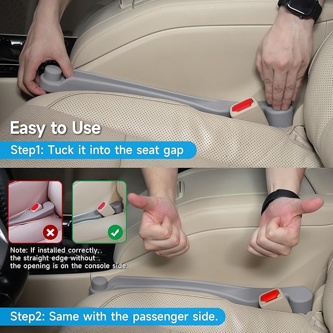 Givifive Car Seat Gap Filler Set of 2, 3IN1 Seat Side Gap Filler Plug with Storage Slot & Hook Function, Soft Foam Universal Fit Car SUV Truck Fill Gap Between Seats Console Organizer（Standard L Gray）