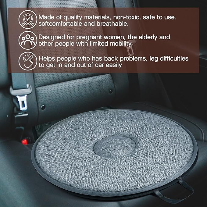 Cabilock 1PCS Rotating Car Seat Cushion Non Slip Swivel Cushion for Elderly Driver Ergonomic Auto Seat Pad 20.47X15.74 Inch Comfort Support for Vehicle
