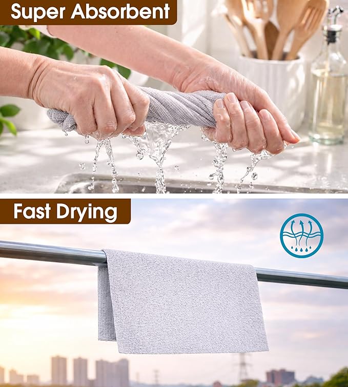 KitchLife Microfiber Cleaning Cloth Roll, 100 Pack - Tear-Away Microfiber Paper Towels, Lint-Free, Reusable, Washable for Kitchen, Car, Dishes, and Sensitive Surfaces (Light Gray)