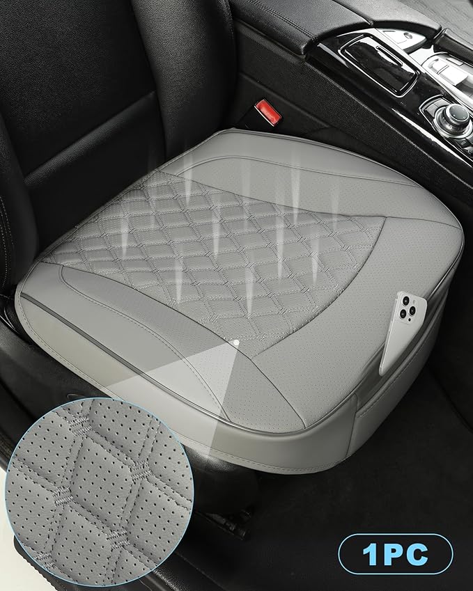 West Llama PU Leather Car Seat Cover Fit Winter,Breathable Bottom Seat Covers for Cars for Heated Seats,Universal Fits 90% Cars,SUVs,Sedans,21.26 × 20.86 Inch(1Piece-Gray)
