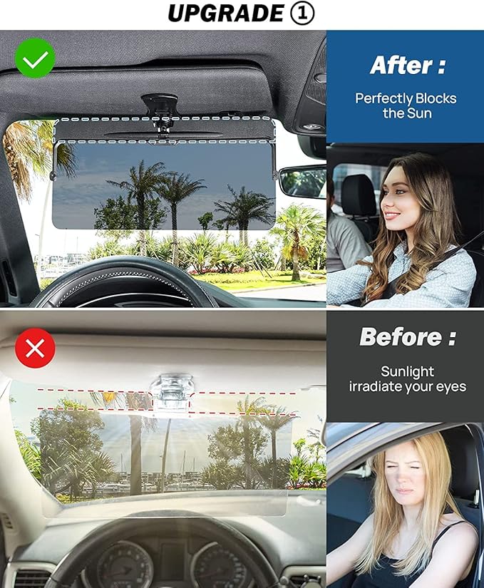JOYTUTUS Sun Visor for Car, 2 Pack Polarized Sun Visor Extender Universal Anti-Glare Easy to Install, UV400 Car Visor Extension Protect from Glare/UV Ray/Stray Light