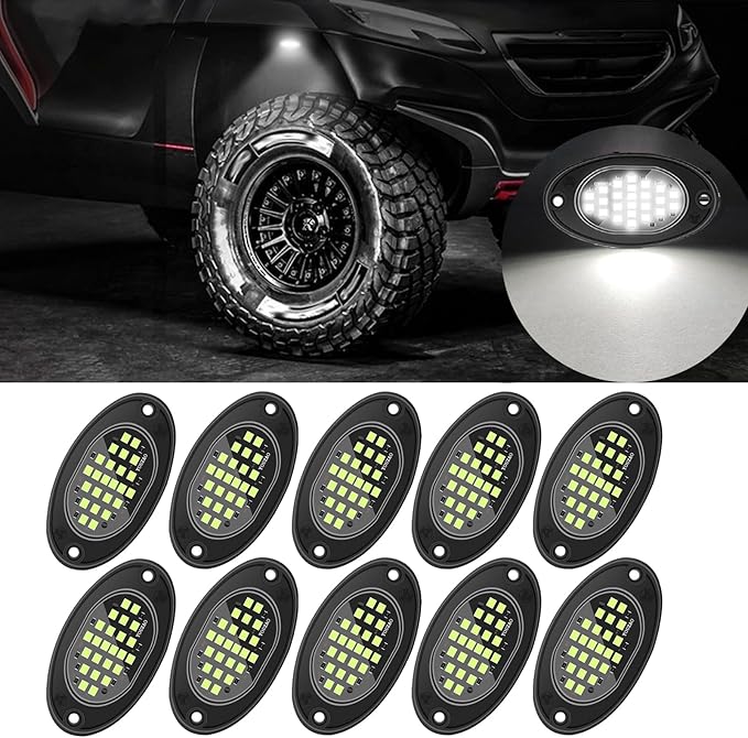 10 Pods Rock Lights Pure LED Lights for Car SUV Ambient Underglow Lights Waterproof Neon Trail Rig Lamp Lighting for Truck