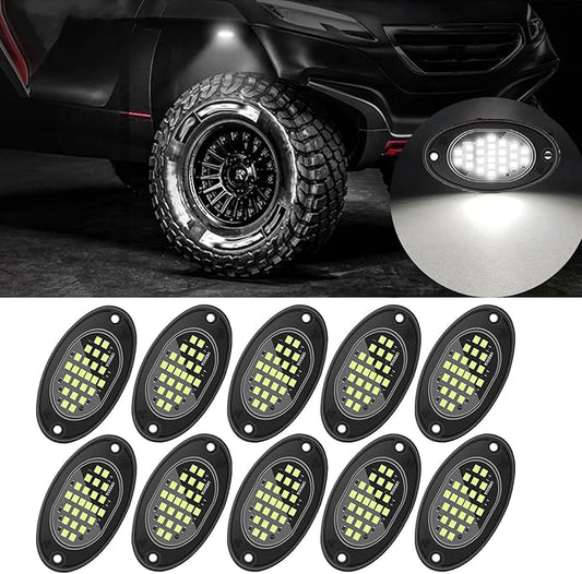10 Pods Rock Lights Pure LED Lights for Car SUV Ambient Underglow Lights Waterproof Neon Trail Rig Lamp Lighting for Truck