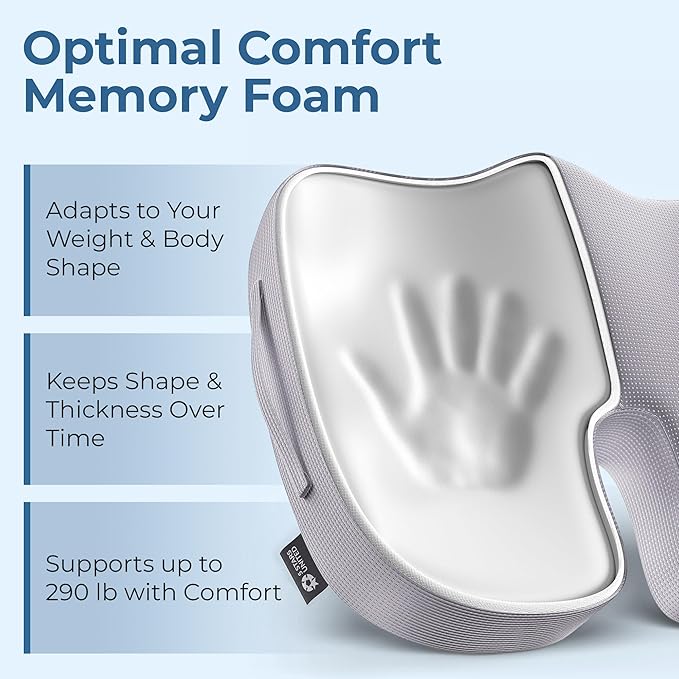 5 STARS UNITED Seat Cushion - Memory Foam Chair Cushion for Tailbone Pain Relief - Ergonomic Support for Coccyx, Sciatica & Butt - Office, Desk & Gaming Chair, Car Seat, Wheelchair, Light Gray