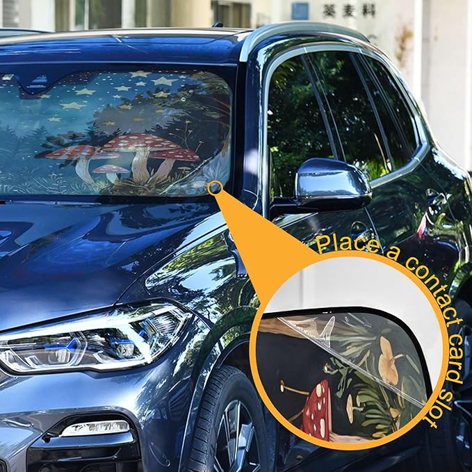 xigua Whimsical Mushrooms Car Windshield Sunshade Foldable Front Window Sun Visor Protector for Car,SUV,Truck - Keep Vehicle Cool,55 x 27.6 Inch