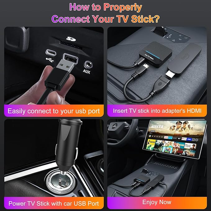 Car TV Mate 2025 Built-in Wireless CarPlay Adapter, Fire TV Stick Converter for Car Plug & Play, Stable Fast, No Latency, HDMl Multimedia Adapter with Factory Wired CarPlay and Most Streaming Devices