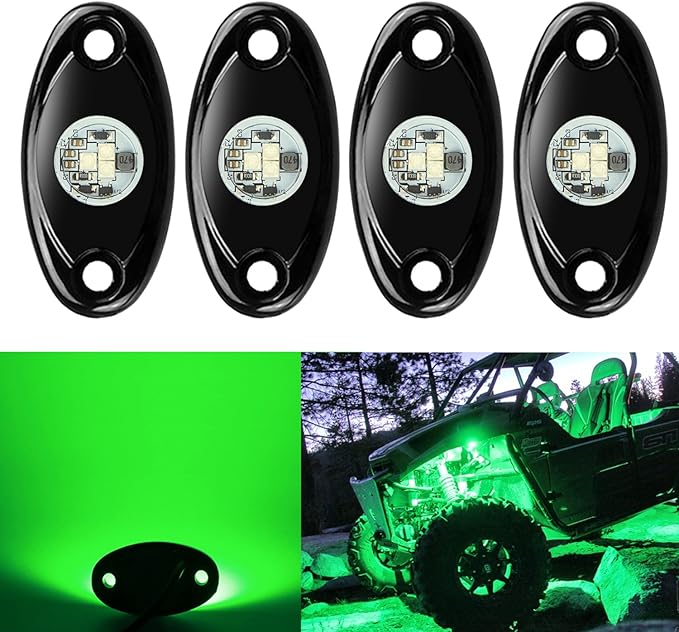 4 Pods LED Rock Lights, Ampper Waterproof LED Neon Underglow Light for Car Truck ATV UTV SUV Offroad Boat Underbody Glow Trail Rig Lamp (Green)