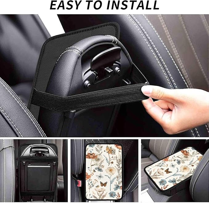 Universal Car Center Console Cushion Pad, Watercolor Flowers Botanicals Soft Waterproof Car Center Console Cover Auto Armrest Seat Box Cover Protector for Most Vehicle SUV Truck Car