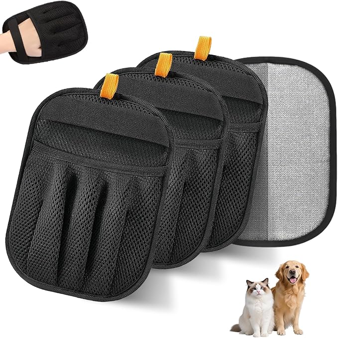 Pet Hair Remover Gloves for Dogs and Cats（3 Pcs， Pet Hair Removal Glove for Furniture, Car Interiors, Bedding & Clothing