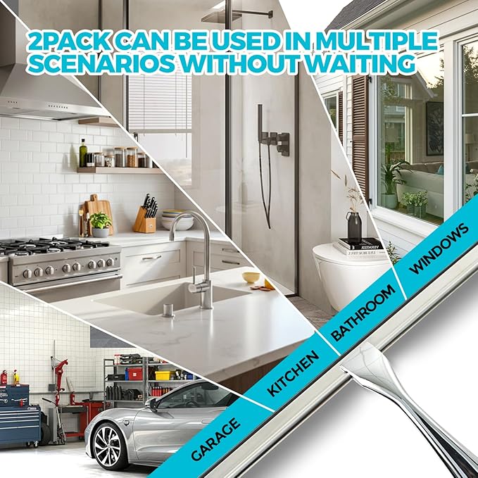 ALFLOD 2PACK All-Purpose Shower Squeegee for Shower Doors, Tile Shower Walls, Bathroom, Window, Glass and Car Windshield, Mirrors and Kitchen-Stainless Steel, 11.8-Inch Silver