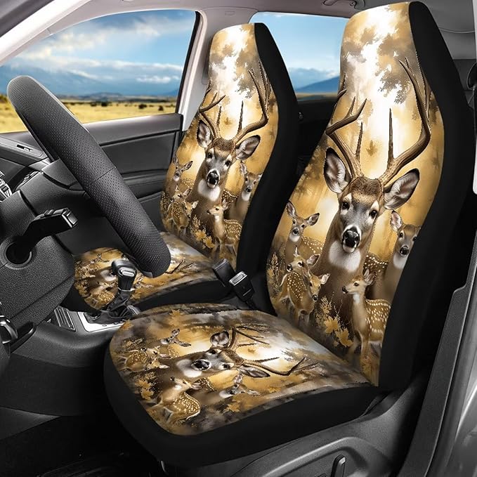 KEIAHUAN Deer Hunting Camouflage Car Seat Covers Front Seat Covers and Split Rear Bench Seat Covers Auto Interior Decorative Accessories Universal Fits Cars, Trucks, SUV, Vans