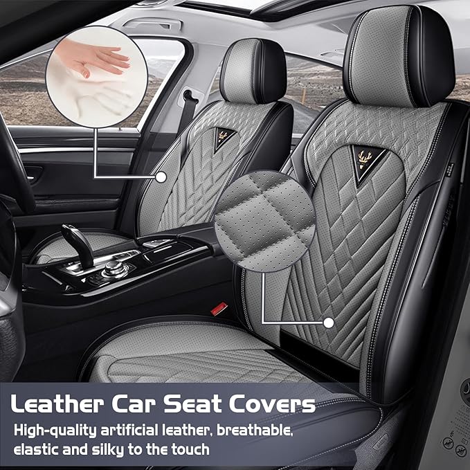Truck Seat Covers for Chevy Silverado 3500 2007-2026, Waterproof Premium Leather Full Coverage Car Seat Cover, Muscle Sport Style Auto Interior Seat Cover Sets (Front Set/Black Gray)