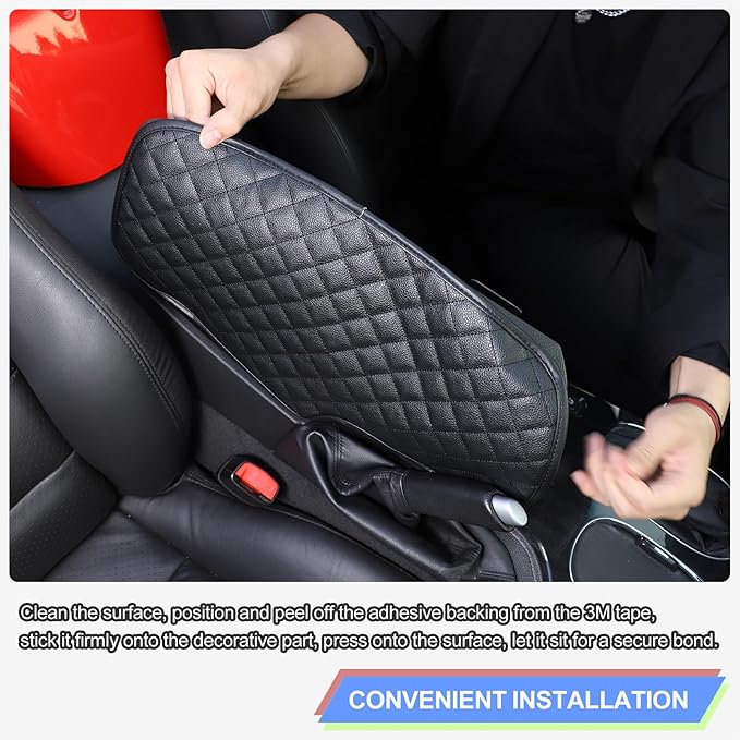 Center Console Armrest Cover for Chevy Corvette C6 2005-2013, Centre Armrest Seat Box Cover, Armrest Arm Rest Pad, Middle Consoles Cushion Protector Mat, Leather (Black)