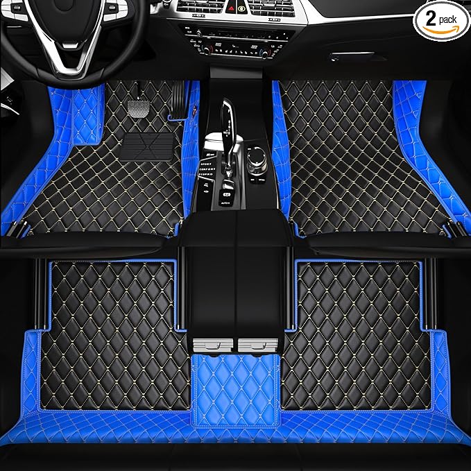 All-Weather car Floor MATS-Suitable for 99% of car Models,Leather car mat, offering Personalized Embroidery and Multiple Color Options,Provide Protection for car Rug (Blue1)
