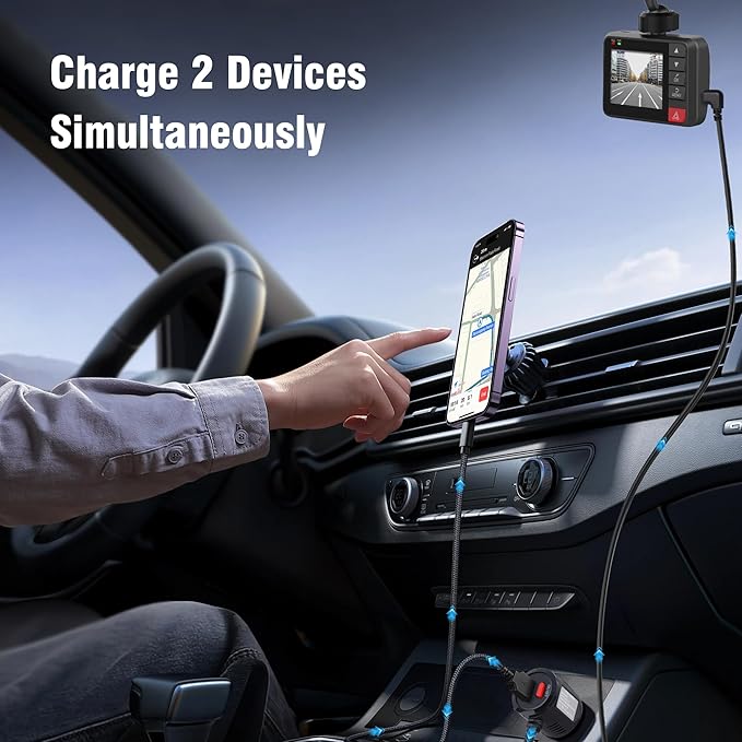 Dash Cam Charger USB C, Dual Port Dashcam Power Adapter with Switch Type C 90 Degree Angled Car Fast Charging Cord for REDTIGER/Vantrue/Garmin GPS Navigator Truck(11.5FT)