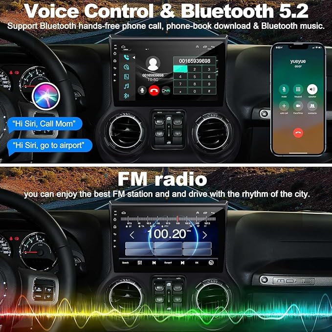 Upgraded Android 13 Car Radio for Jeep Wrangler (2011 2012 2013 2014), 10.2 Inch Car Radio with Carplay&Android Auto Support GPS Navigation, Backup Camera,FM/RDS Radio