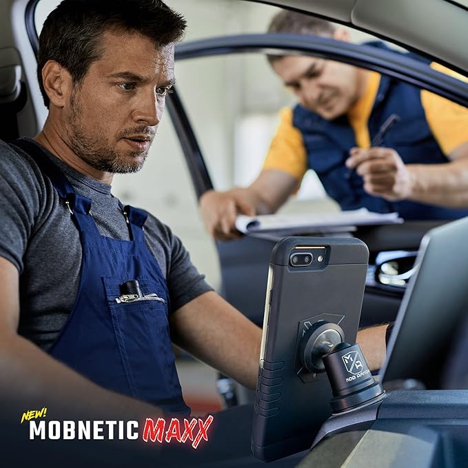 Mob Armor MobNetic Maxx - USA Assembled Magnetic Phone Holder for Car, Magnetic Car Phone Mount, 90-Degree Tilt, 360-Degree Rotation, Aluminum Metal, Compatible with iPhone & Android - Red