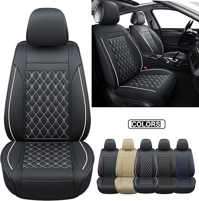 Car Seat Covers Front Pair,Universal Fit for Most Cars,SUV,Sedans and Pick-up Trucks,Automotive Faux Leather Vehicle Cushion Covers(Front Pair,Black/White)