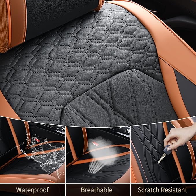 FLORICH Seat Cover Automotive Seat Covers 5 Seats Leather Car Seat Covers Full Set Waterproof Front and Back Seat Cushion Interior Cover Accessories Universal Fit for Most Car Truck SUV, Brown&Black