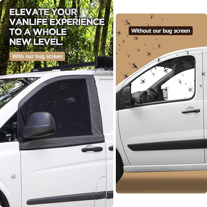 Living in a Bubble Magnetic Bug Screen for Front Doors (Pair), Compatible with RAM Promaster. Vanlife Accessories & Van Life Essentials