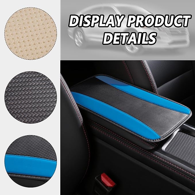 Stylish Car Center Console Cover,PU Leather Car Armrest Cover Prevent Scratches on Center Console,Universal Car Armrest Cushion Car Accessories Interior for Car SUV Truck (Blue)