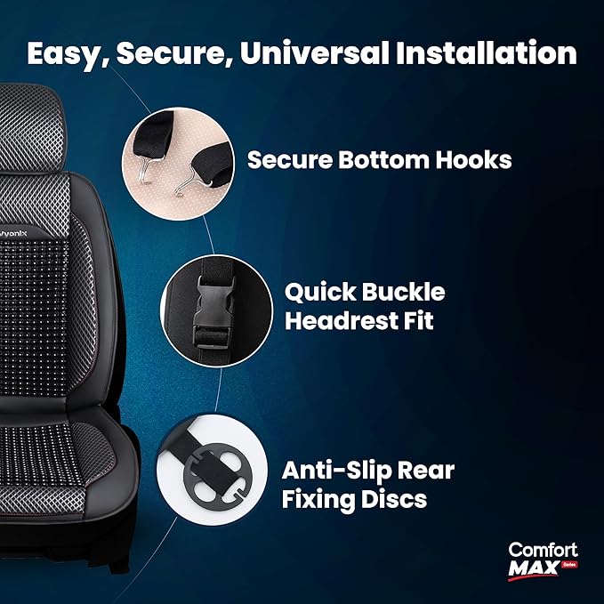 Beaded Car Seat Cover – Wooden Bead Massage Support with Breathable Cooling Mesh – Universal Fit for Sedan, SUV & Truck (2 Pack, Royal Black)
