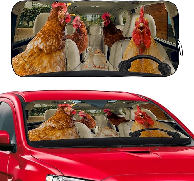 Funny Rooster Chicken Windshield Sunshade for Car SUV Truck Foldable Uv Ray Reflector Front Window Sun Shade Visor Shield Cover -59" X 31"