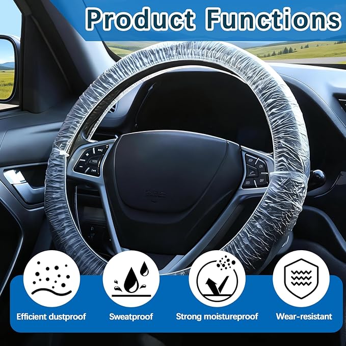 200PCS Disposable Steering Wheel Covers, Elastic Universal Plastic Steering Wheel Protector for Automotive Car Interior Accessories