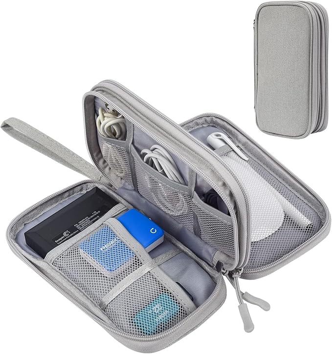 Electronic Organizer Bag, Waterproof Portable Electronic Organizer Travel Accessories Cable Bag Universal Cord Storage Case for CableCord Storage Double Layer - Gray, Large