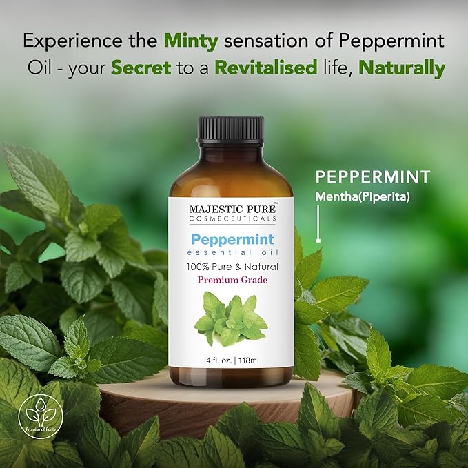 Majestic Pure Essential Oil with Glass Dropper - 100% Pure and Natural - Essential Oils for Diffuser, Aromatherapy, Soap and Candle Making, Peppermint Essential Oil, Peppermint Oil, 4 Fl Oz Pack of 2