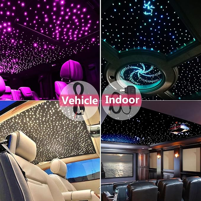 Starlight Headliner Kit Fiber Optic Lights Star Lights for Car with Remote APP Control Twinkle Music Mode RGBW Sound Activated 400Pcs*0.03in*9.8ft